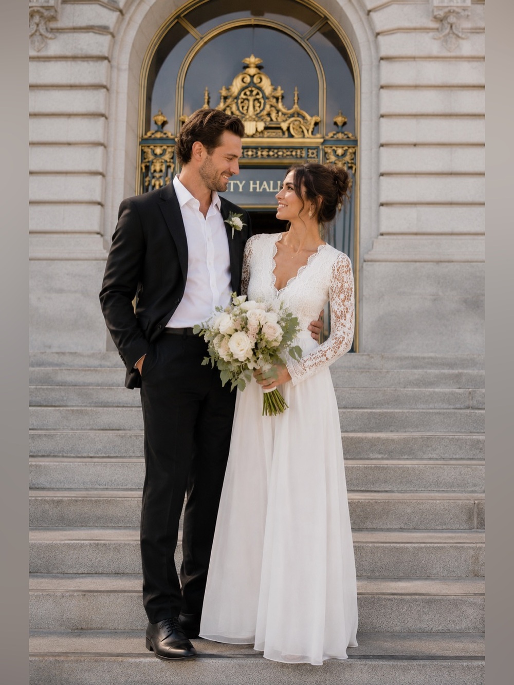 Lulu's White Lace Long Sleeve Maxi Wedding Dress